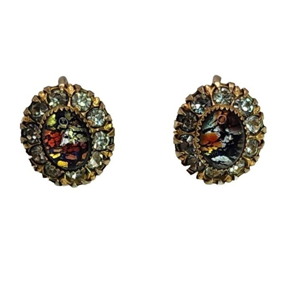 Vintage Vargas Faux Opal Dragons Breath Foil Back Dichroic Glass Screw Back Ear